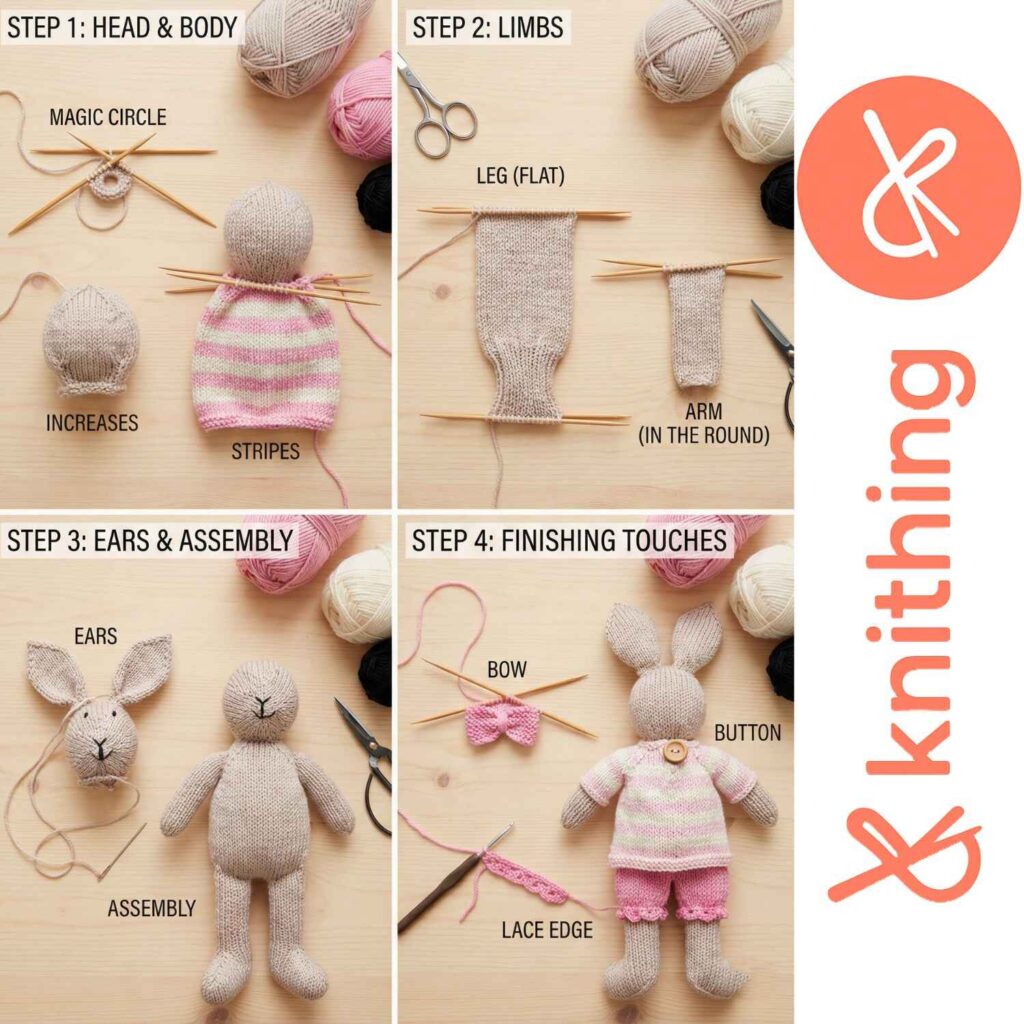 Mrs. Bunny Knitting Pattern steps